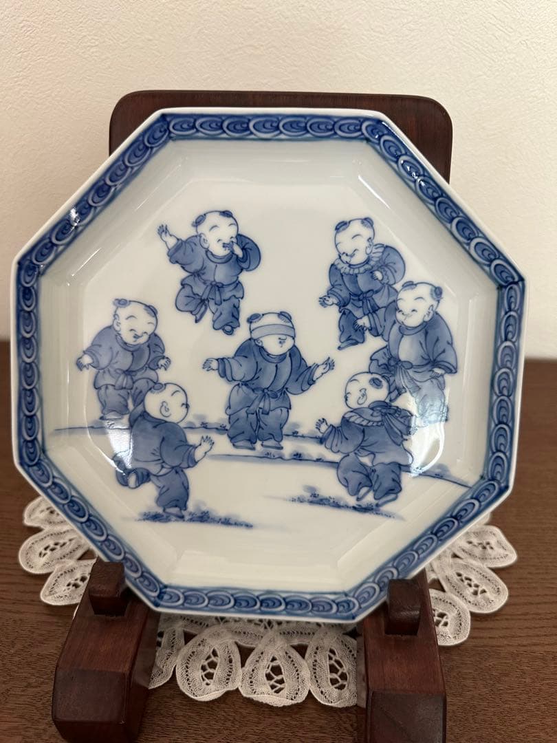 三川内焼☆平戸松山窯☆飾り皿☆唐子七人