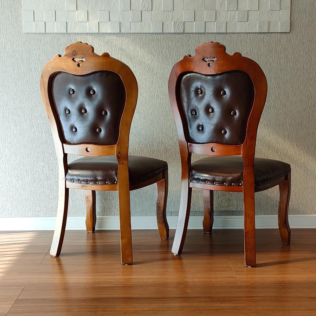 アンティーク　合皮チェア　ダイニングチェア　2脚セット