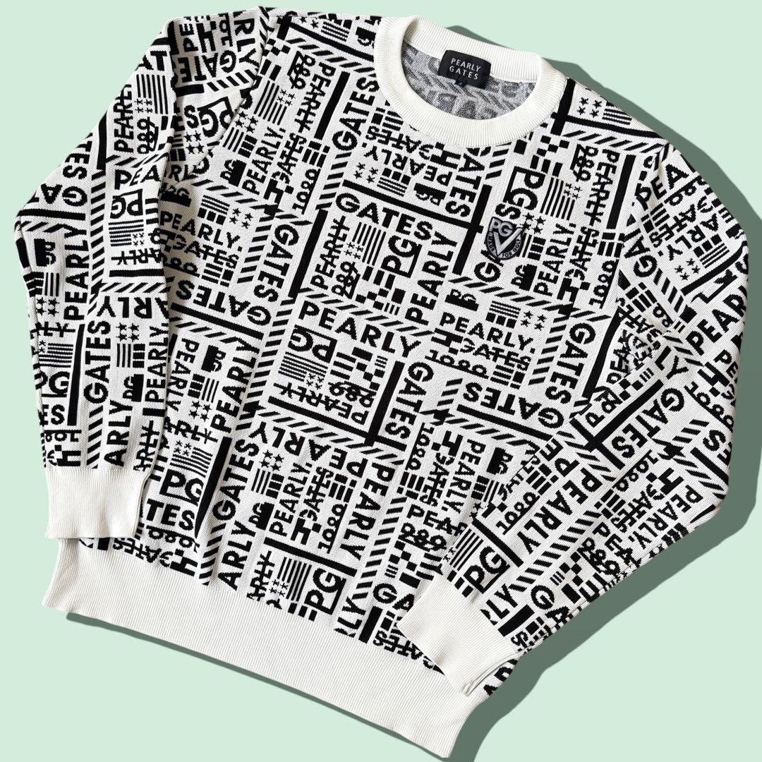 美品　パーリーゲイツ　ニット　総柄　黒　白　S〜M相当　ロゴデザイン　4