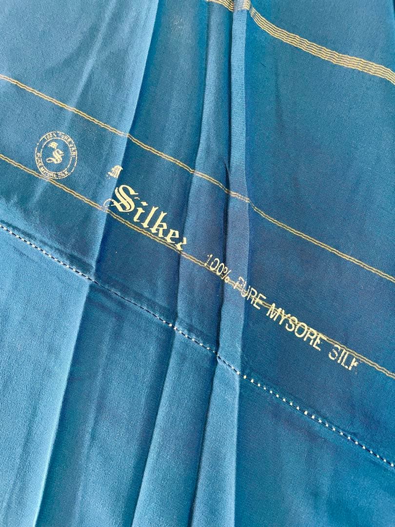 インドシルクサリーブルー& ゴールド