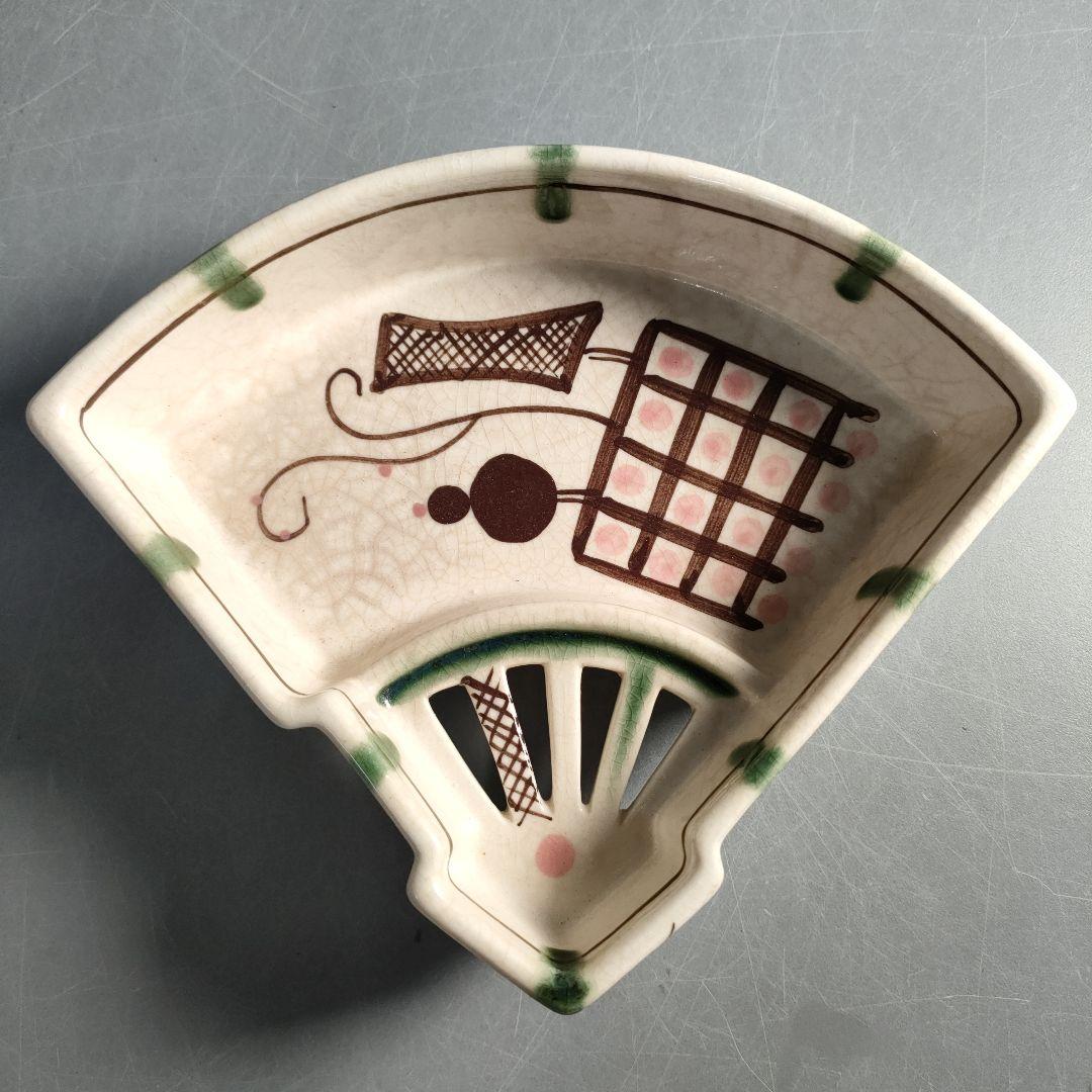 A1292-1/織部焼/瀧口喜兵爾/弥七田織部扇面向付12客/飾鉢/懐石道具/