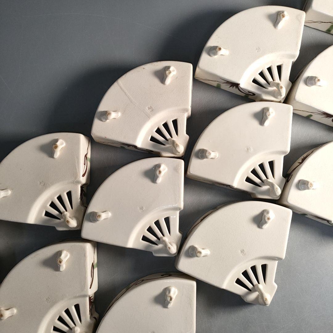 A1292-1/織部焼/瀧口喜兵爾/弥七田織部扇面向付12客/飾鉢/懐石道具/