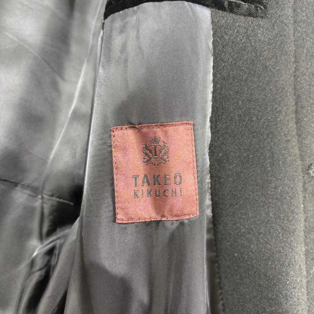 タケオキクチ チェスターコート ベロア襟 カシミヤ混 L相当 ブラック