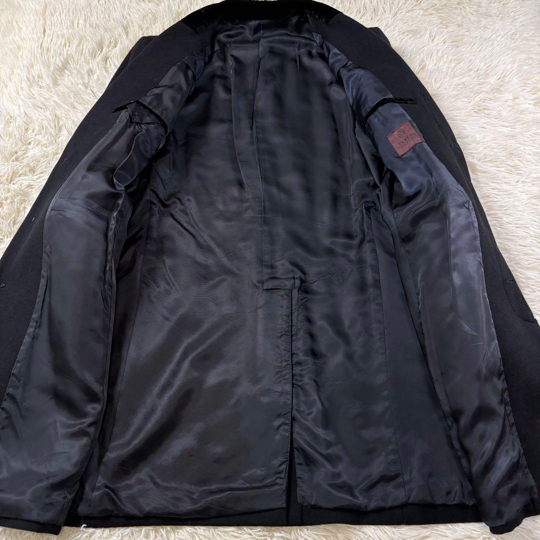 タケオキクチ チェスターコート ベロア襟 カシミヤ混 L相当 ブラック