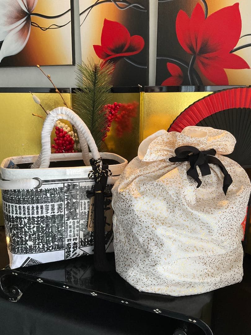 一閑張り　一閑張りバッグ　古文書　和紙　大相撲　大正　着物　相撲番付　正絹