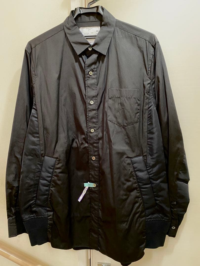 国内正規品 新品同様Sacai コンビネーションポプリンシャツ ナイロン黒x黒
