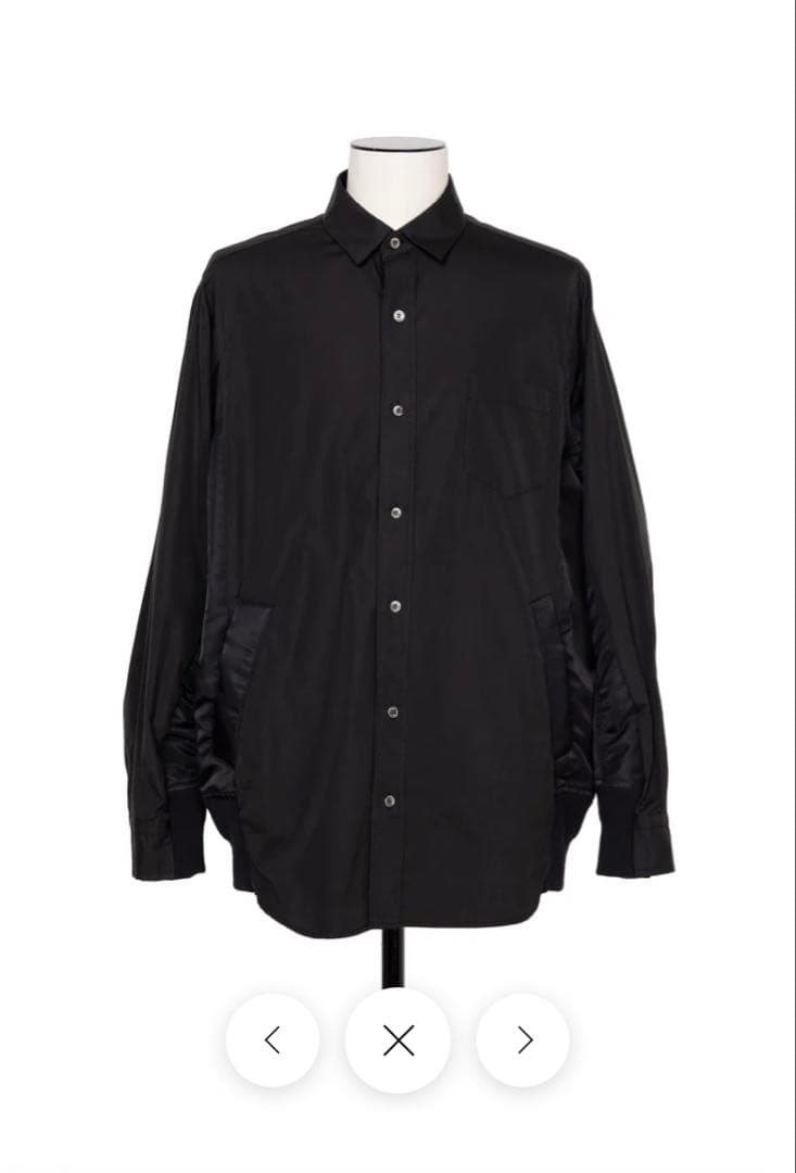 国内正規品 新品同様Sacai コンビネーションポプリンシャツ ナイロン黒x黒