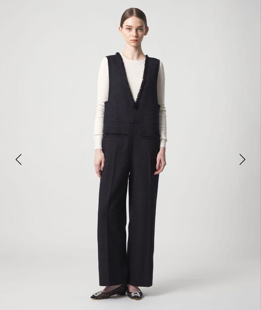 Drawer 2026リゾート　ツイードジャンプスーツ　36ネイビー