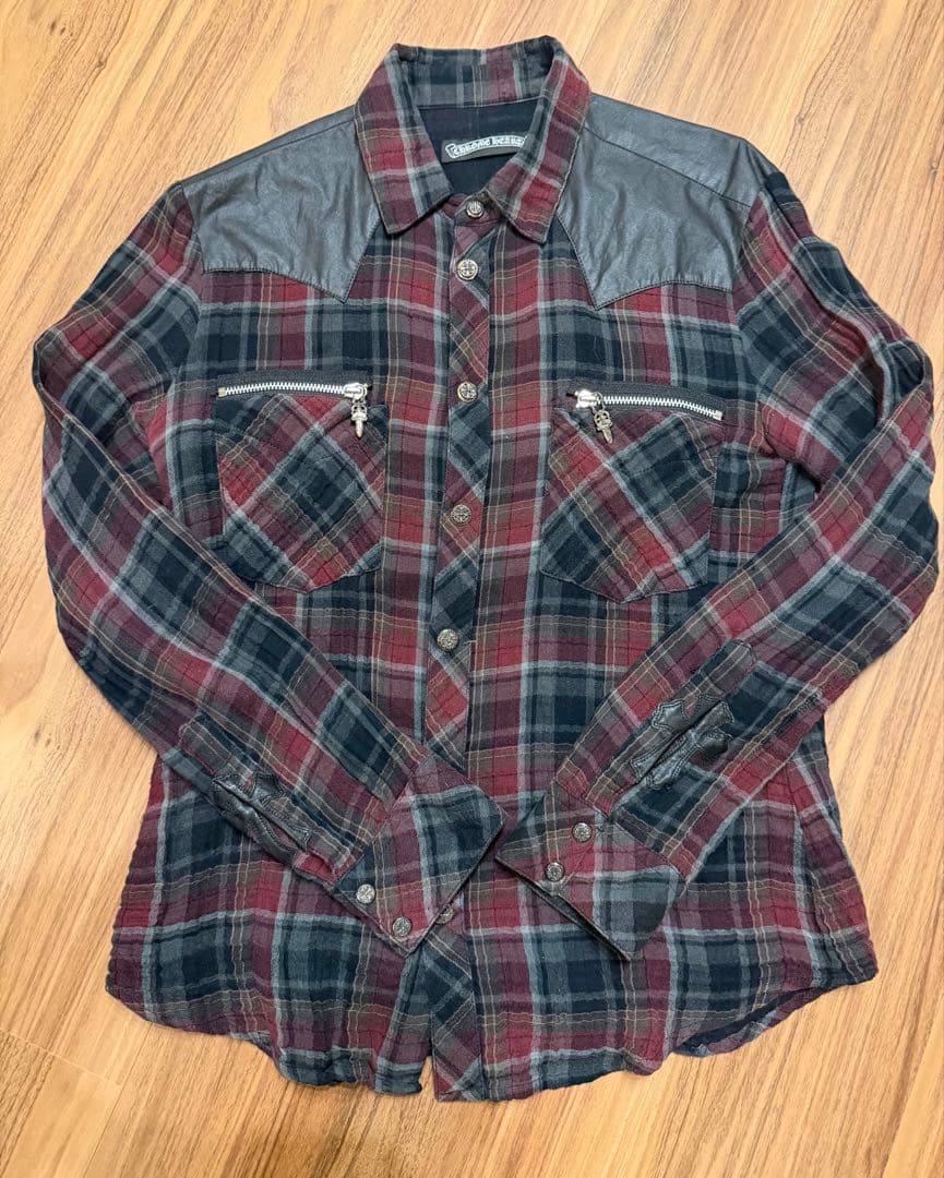 Chrome Hearts チェック シャツ ウエスタン JVPレザー