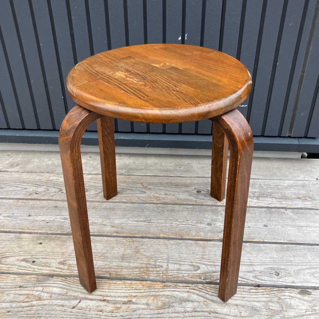 昭和レトロ 天然木製 丸型 円形スツール イス 丸椅子 プライウッドチェア