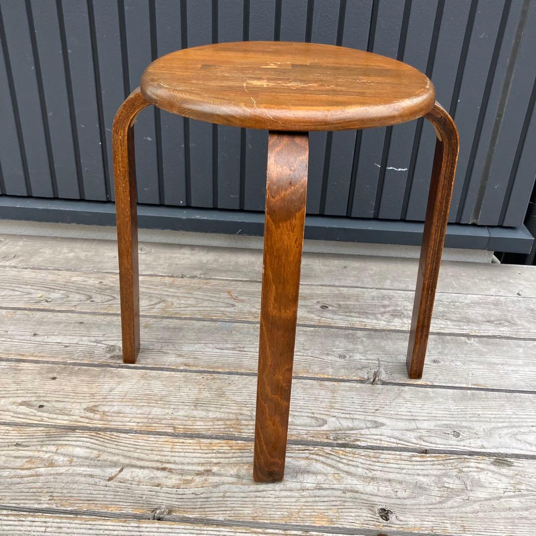 昭和レトロ 天然木製 丸型 円形スツール イス 丸椅子 プライウッドチェア