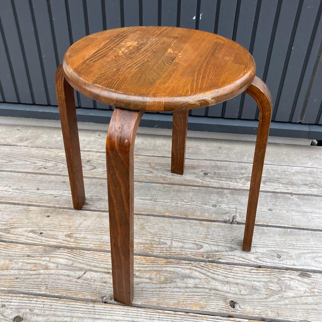 昭和レトロ 天然木製 丸型 円形スツール イス 丸椅子 プライウッドチェア