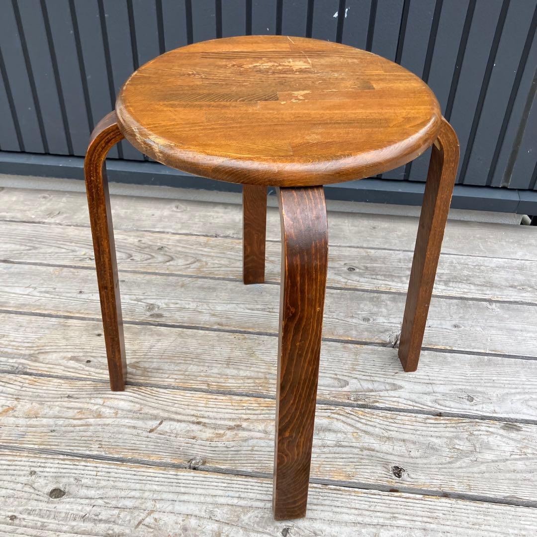 昭和レトロ 天然木製 丸型 円形スツール イス 丸椅子 プライウッドチェア