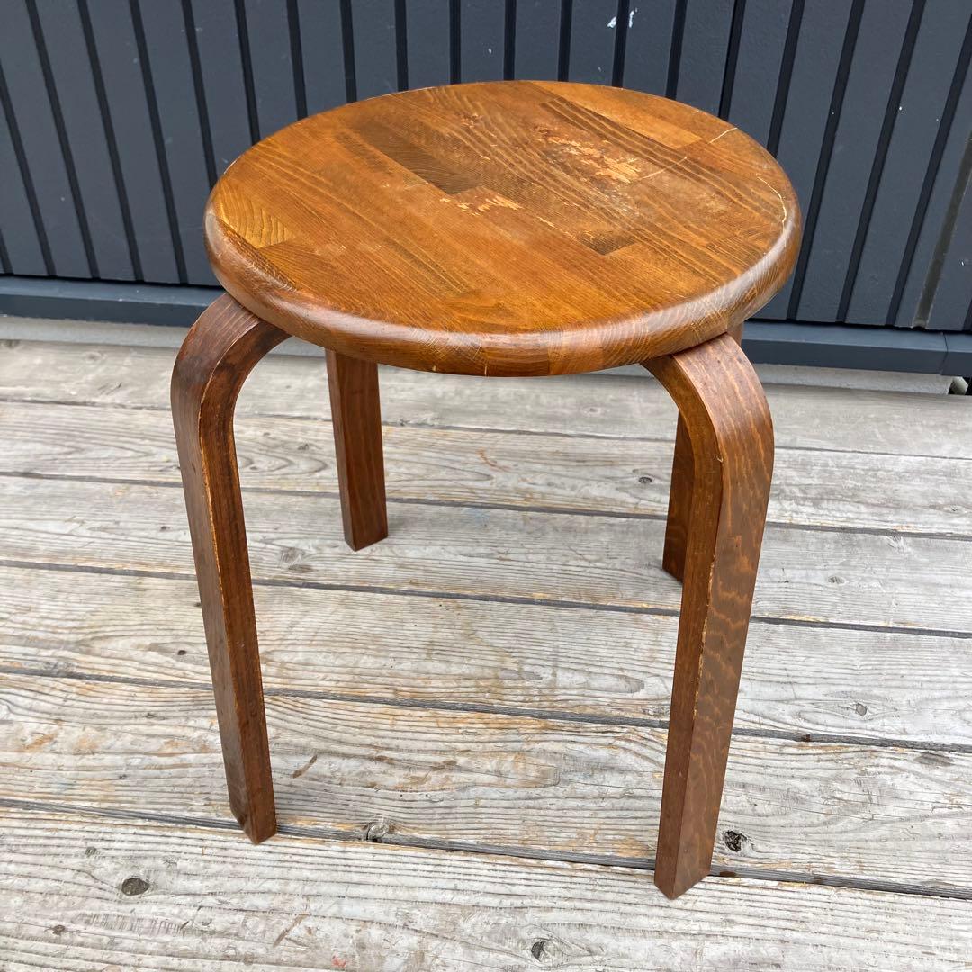 昭和レトロ 天然木製 丸型 円形スツール イス 丸椅子 プライウッドチェア