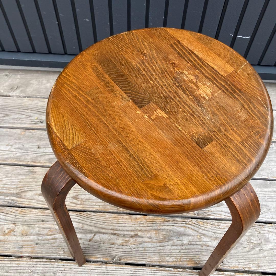昭和レトロ 天然木製 丸型 円形スツール イス 丸椅子 プライウッドチェア