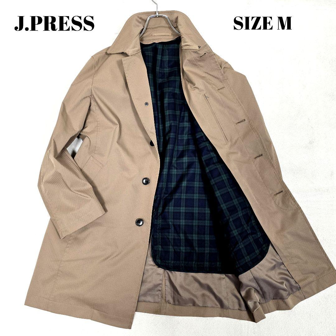 極美品 ジェイプレス ステンカラーコート ライナー付 ピンストライプ ベージュM
