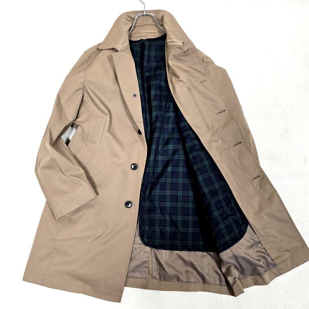 極美品 ジェイプレス ステンカラーコート ライナー付 ピンストライプ ベージュM