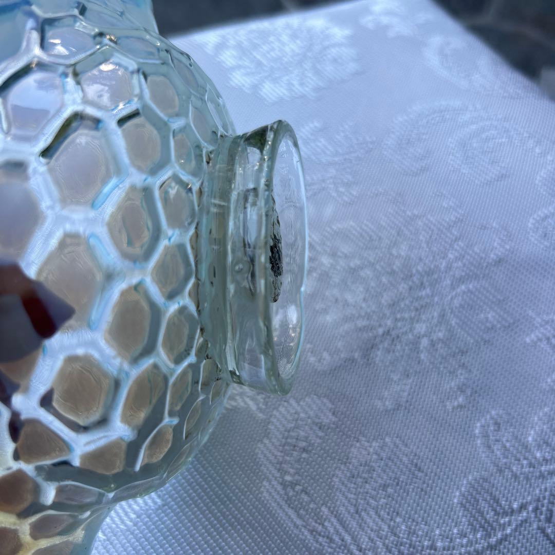 レトロ 古い ガラス製 なみなみ 金魚鉢風 足つき 水色 皿