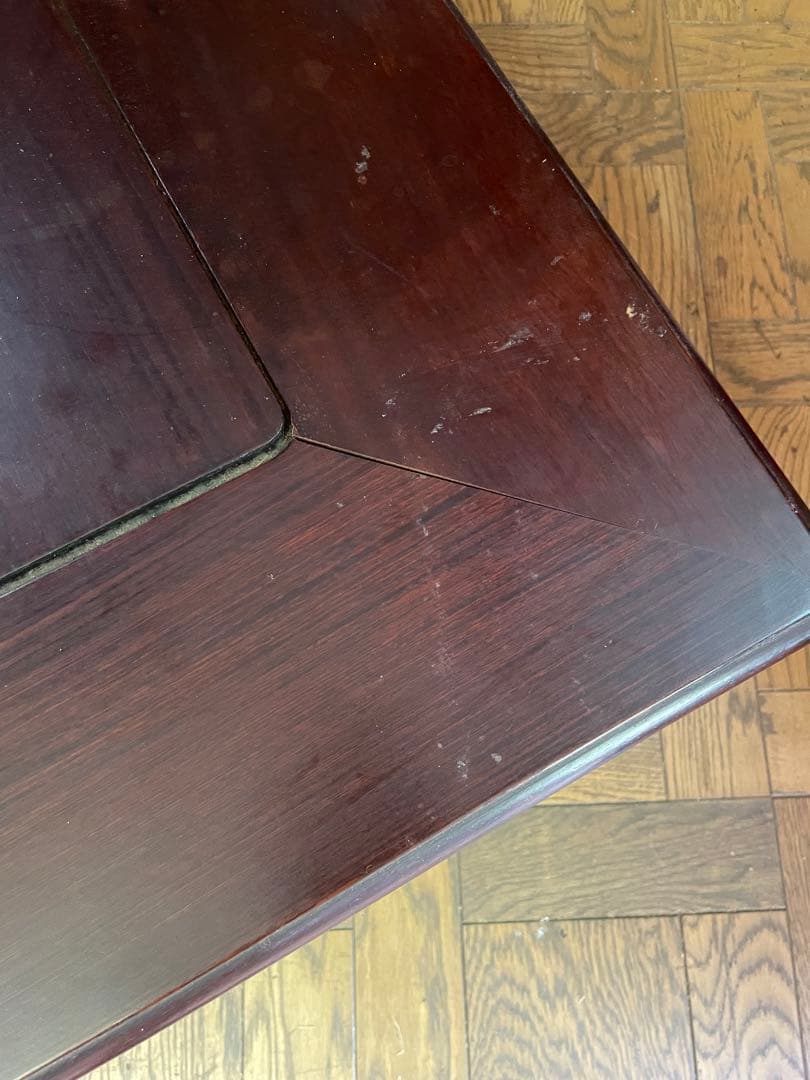 高級唐木　獅子龍彫刻付き漆仕上げ長座卓　150センチ幅テーブル一枚板　座卓