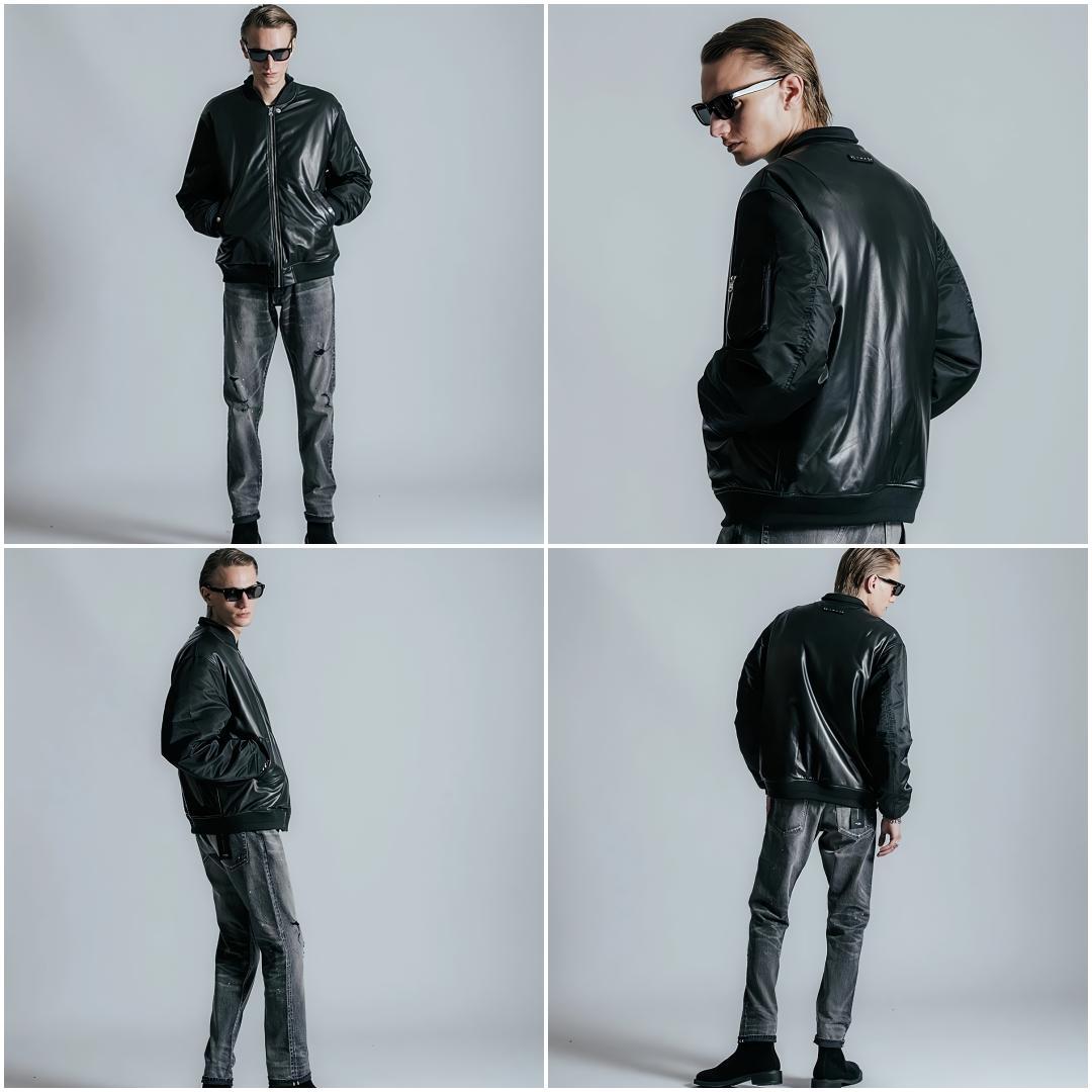 新品タグ★クライミー 羊革 ナイロン切替 MA-1 レザーボンバージャケット L