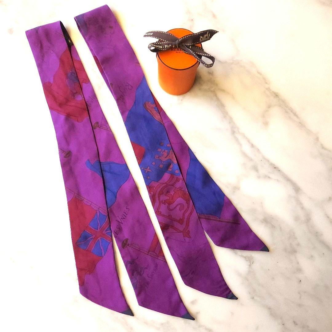 お値打ち HERMES 赤紫 青系 エルメス ツイリー スカーフ 2本
