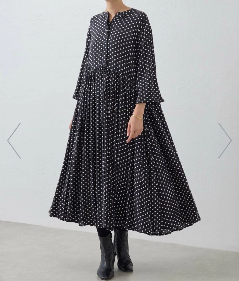 ビアズリー BEARDSLEY ドットギャザーワンピース　ロング