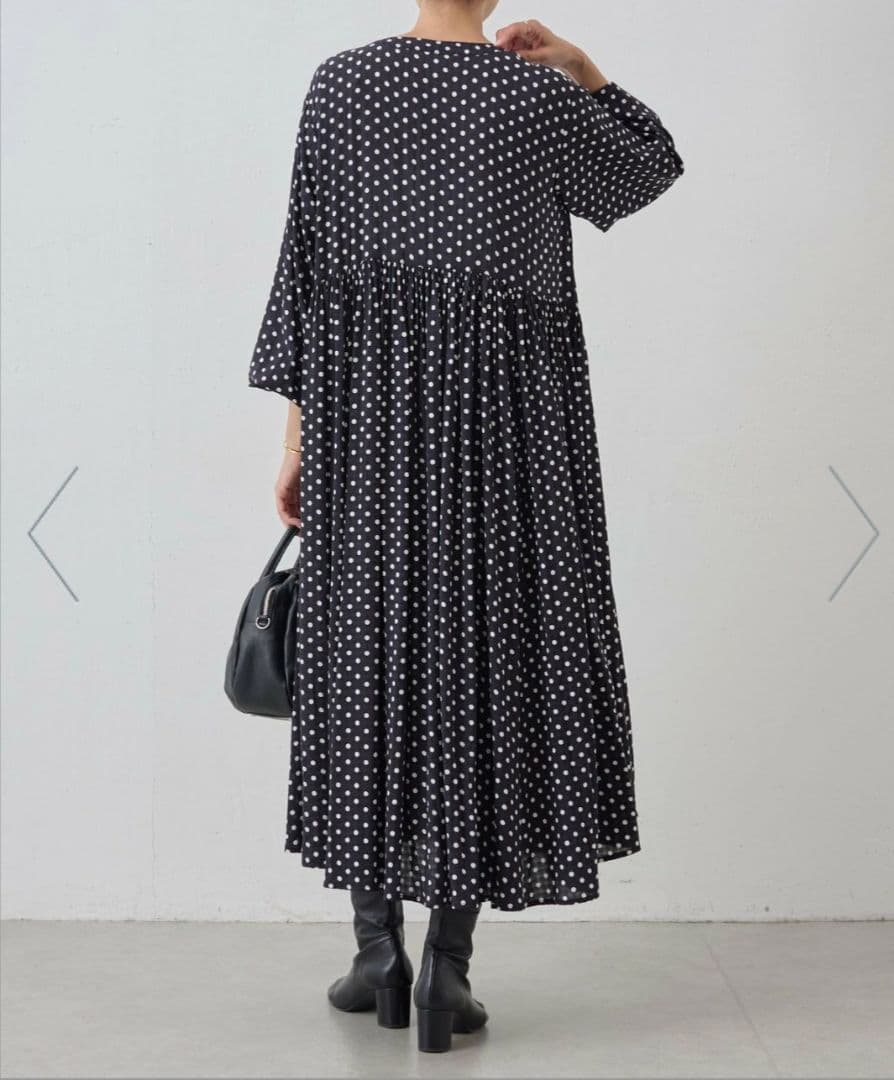 ビアズリー BEARDSLEY ドットギャザーワンピース　ロング