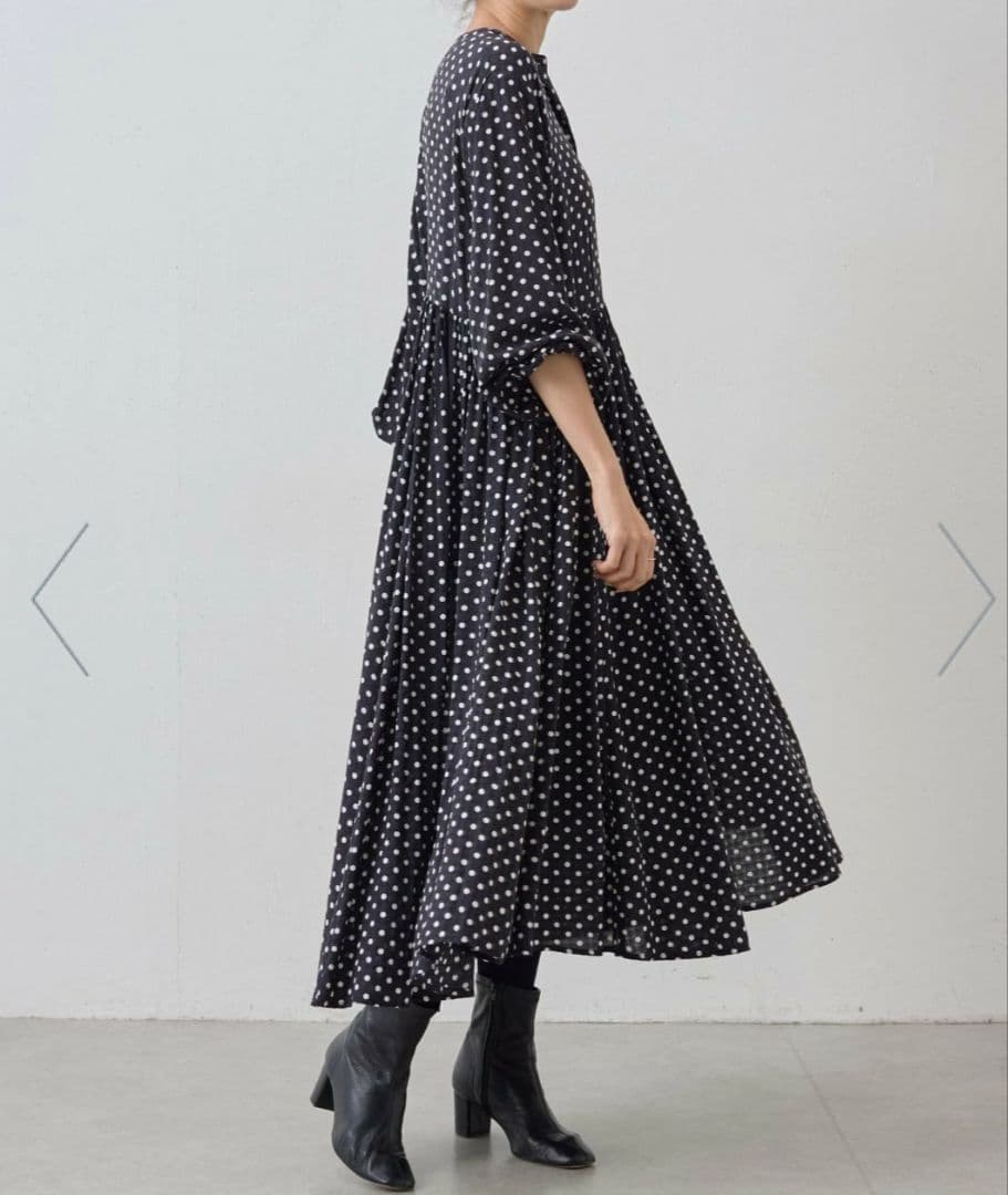 ビアズリー BEARDSLEY ドットギャザーワンピース　ロング