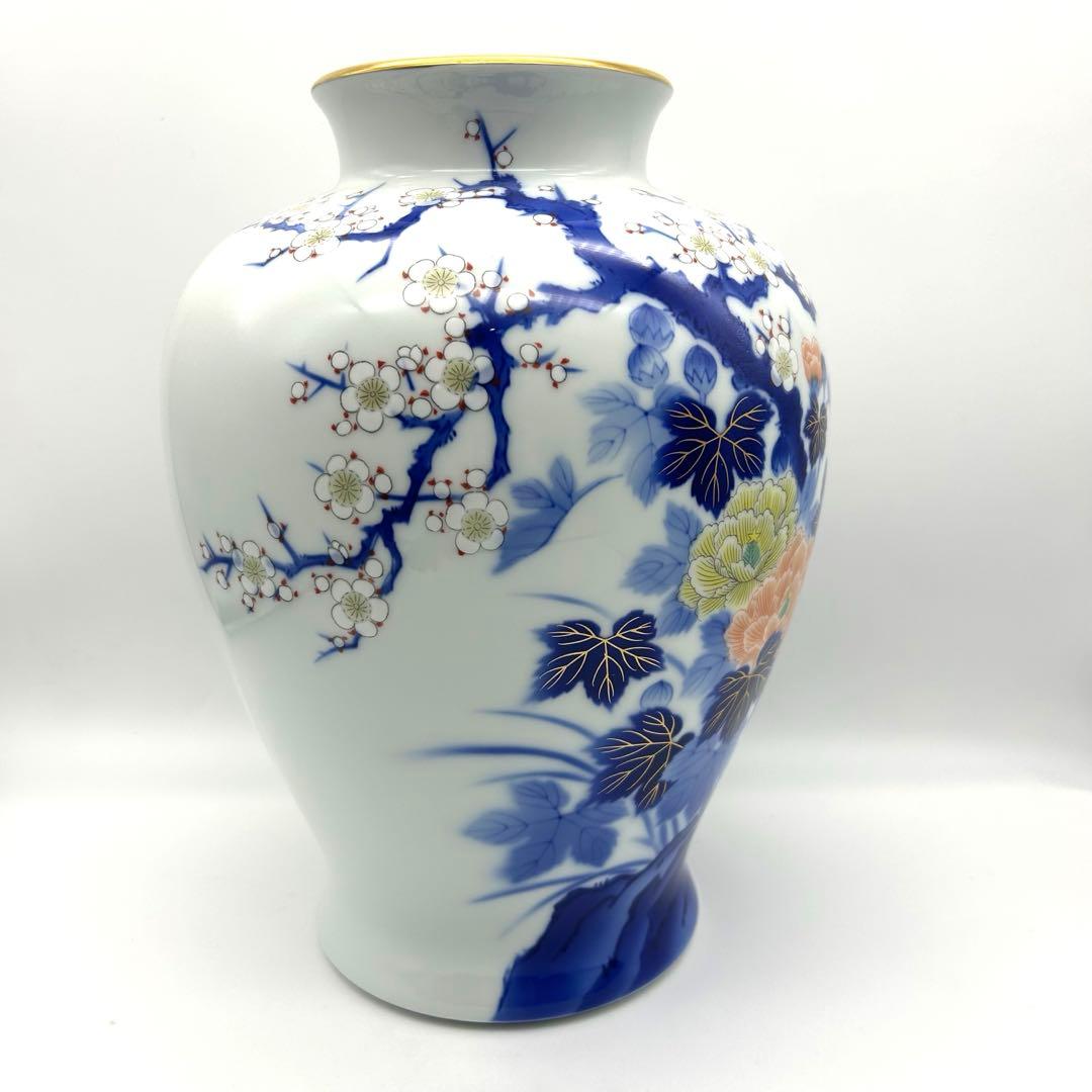 深川製磁　壺　花瓶　梅芙蓉　瑠璃　金彩 宮内庁御用達　高級花瓶