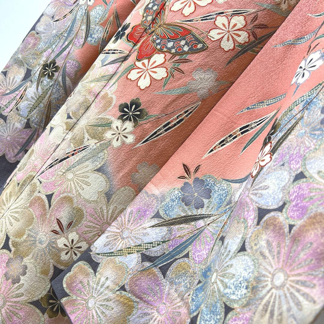 394 振袖フルセット 正絹 ダスティピンク くすみピンク 桃 金彩 暈し染め