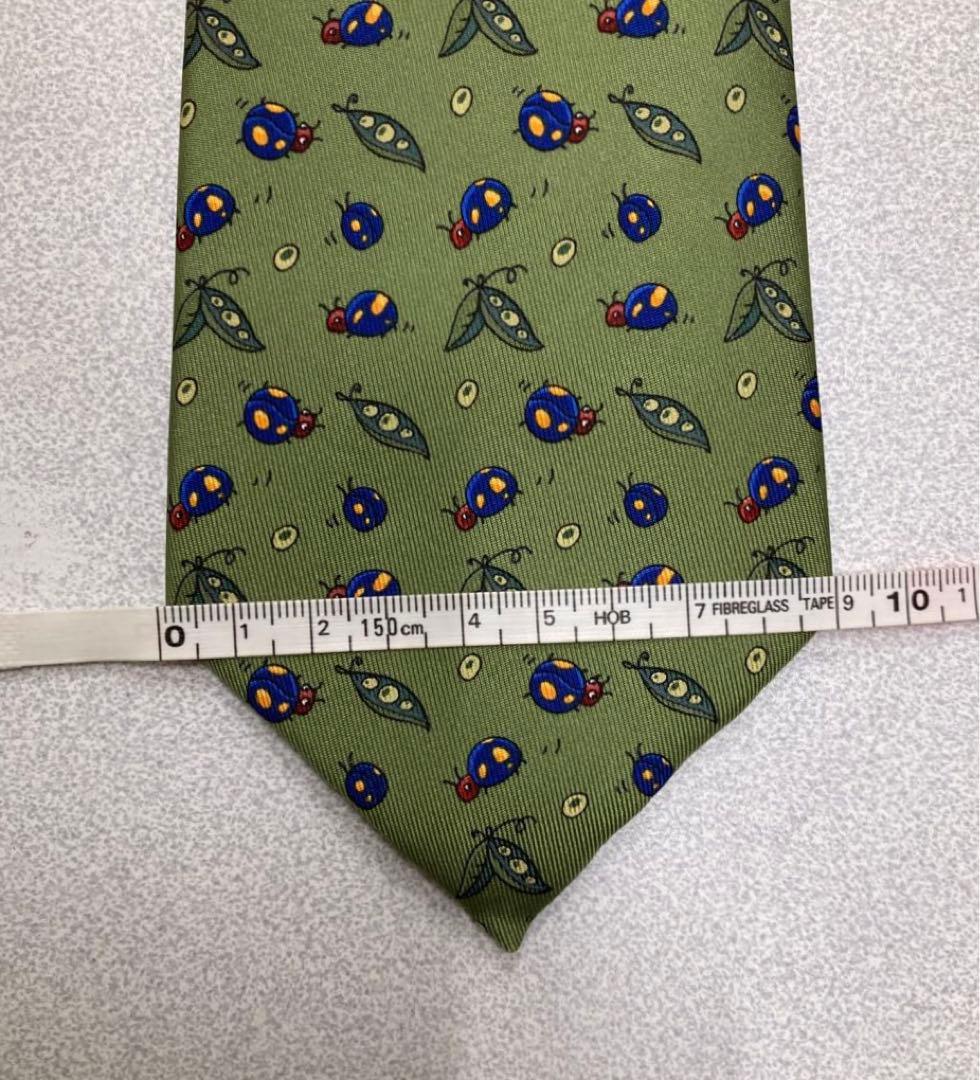 新品　エルメス　ネクタイ　03 てんとう虫柄　ベルト　財布　グリーン