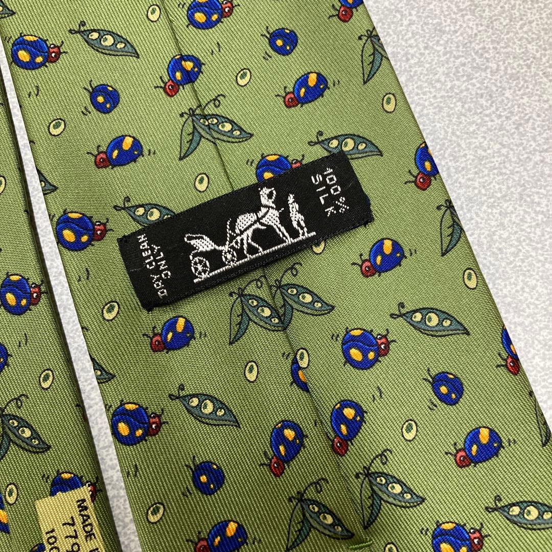 新品　エルメス　ネクタイ　03 てんとう虫柄　ベルト　財布　グリーン