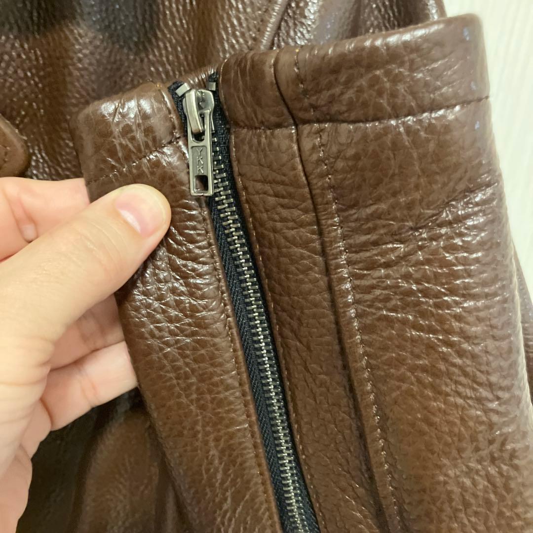 極美品　FORTIME ブラウン レザーダブルライダースジャケット2XL