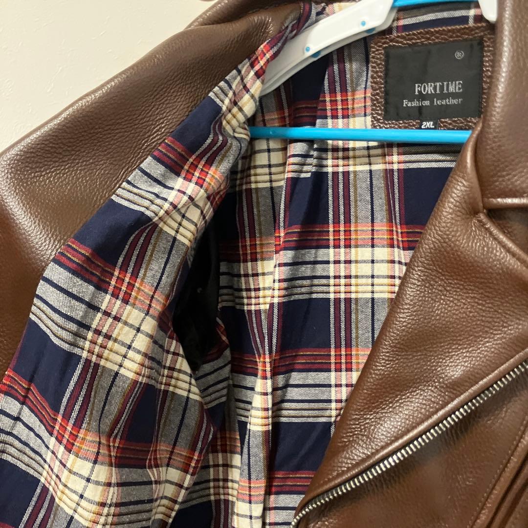 極美品　FORTIME ブラウン レザーダブルライダースジャケット2XL