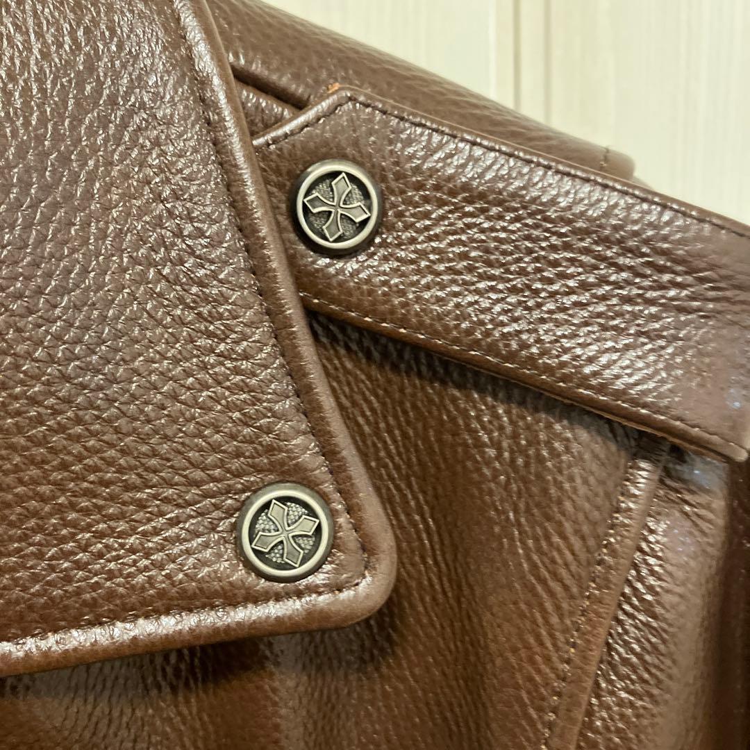 極美品　FORTIME ブラウン レザーダブルライダースジャケット2XL