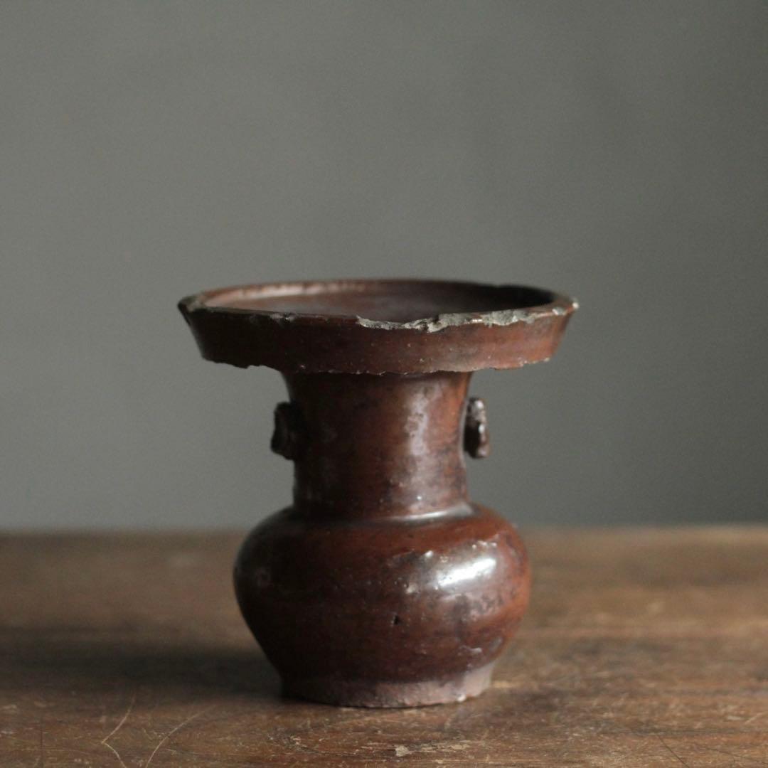 鉄釉 仏花器 江戸後期 美濃 古美術 古道具 アンティーク 花立
