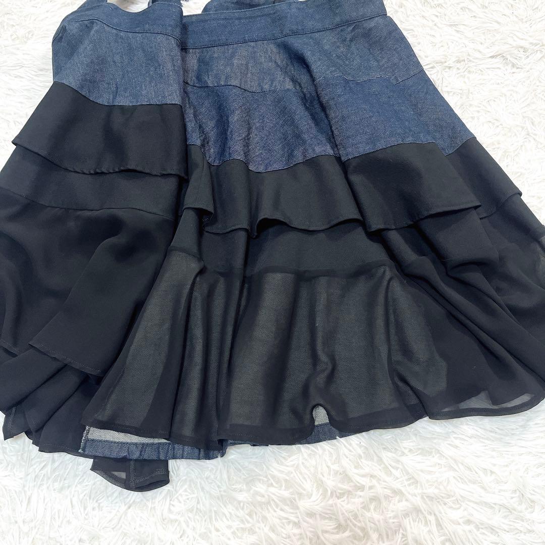 美品✨トリコ コムデギャルソン　デニム　フリル　吊りスカート　シアー　ドッキング