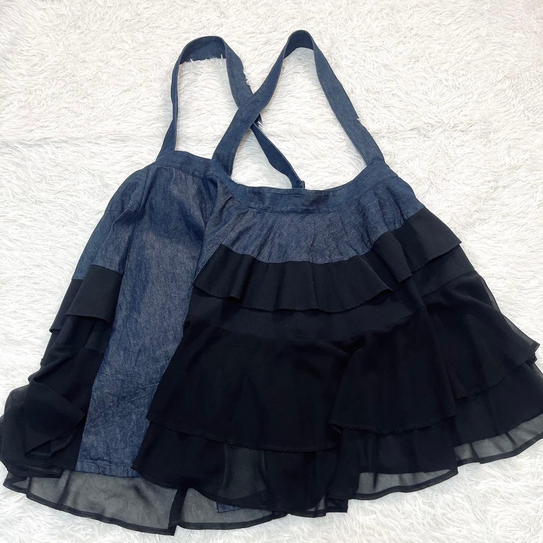 美品✨トリコ コムデギャルソン　デニム　フリル　吊りスカート　シアー　ドッキング