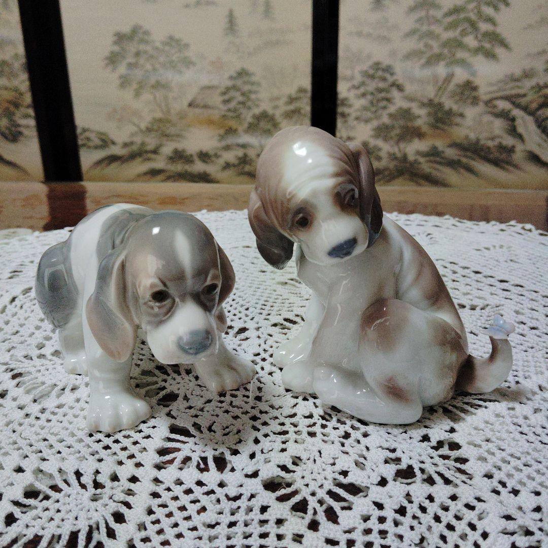 リヤドロ　陶器製犬像 茶色とグレーの犬