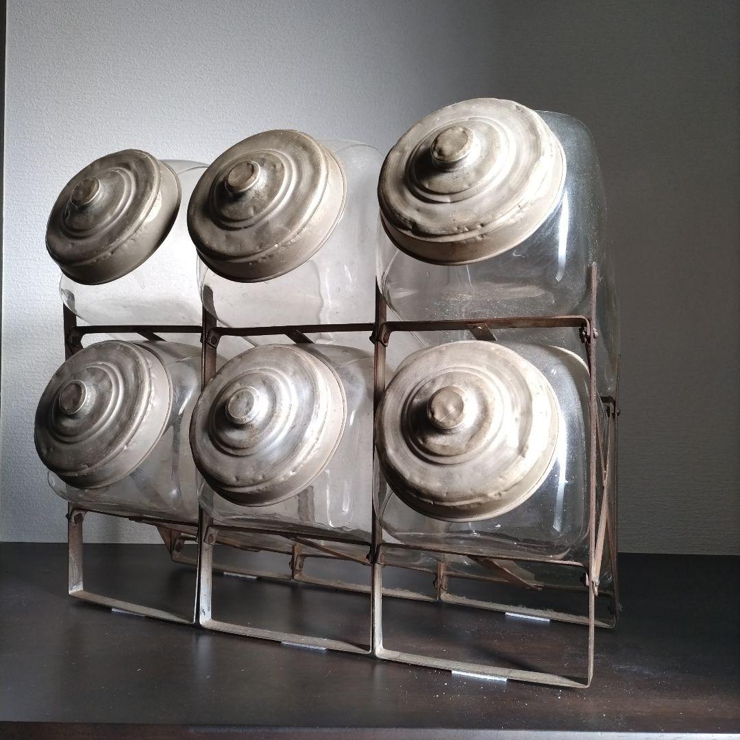 アンティークガラス瓶 駄菓子屋さん６連陳列ケース