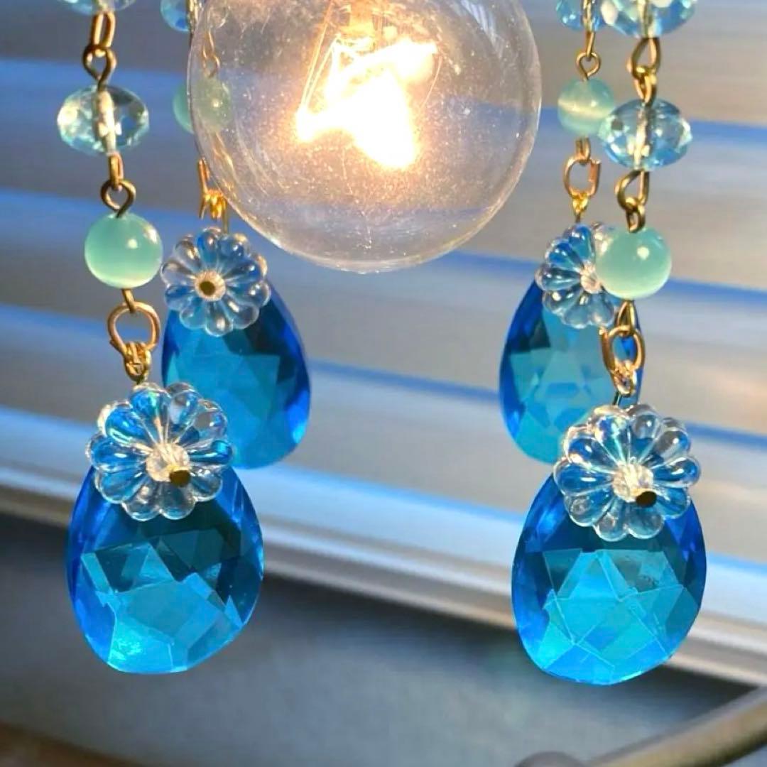 ミニシャンデリア　1920年　フランスアンティーク　ブルードロップ