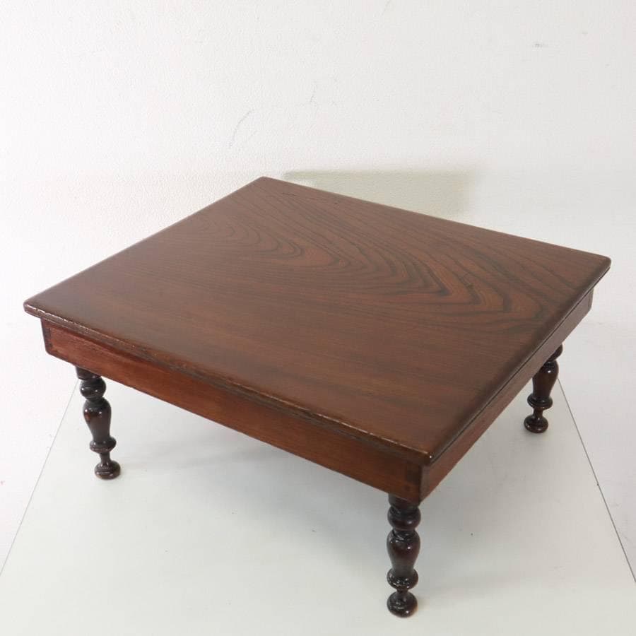 和製アンティーク 欅無垢 美しい杢目 折りたたみ脚 角ちゃぶ台 ローテーブル