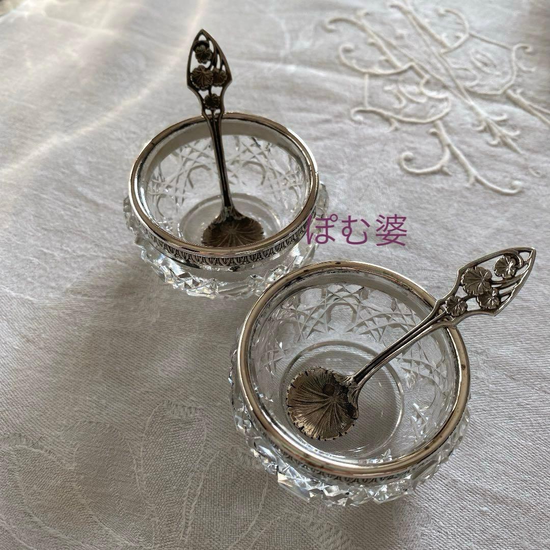 【フランス製】純銀 クリスタル／ソルトセラー 調味料入れ 箱入４個セット／バカラ