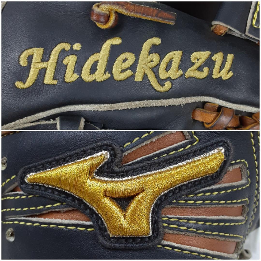 美品◎MIZUNO PRO ミズノプロ オーダー硬式内野用グローブ 黒茶 刺繍入