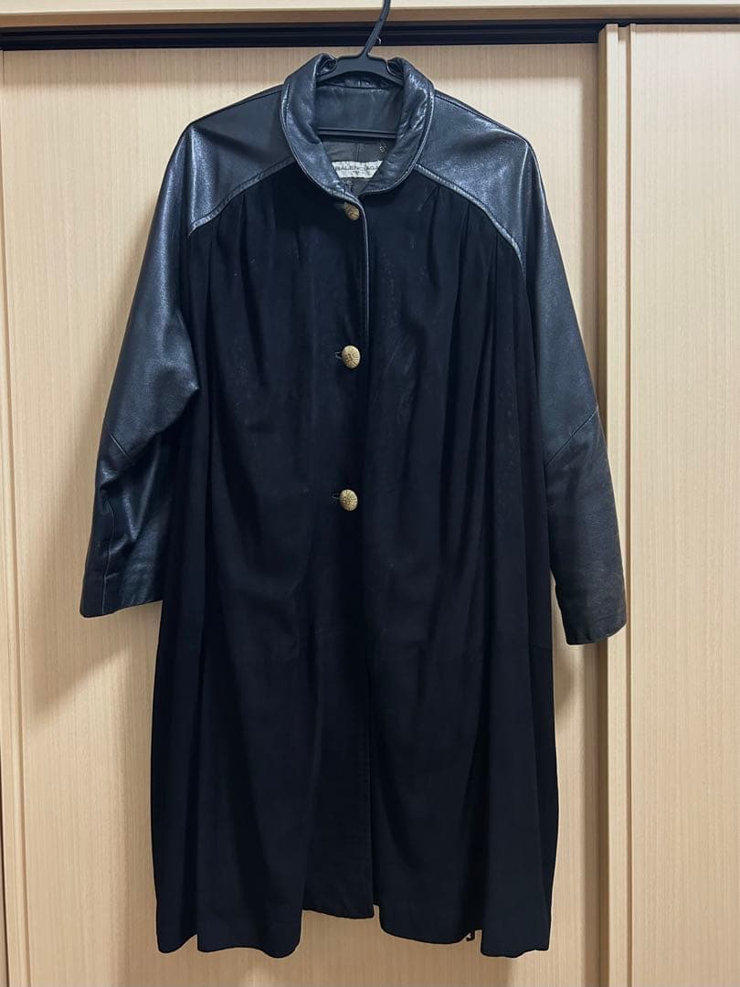 BALENCIAGA レザー 切替 ロングコート