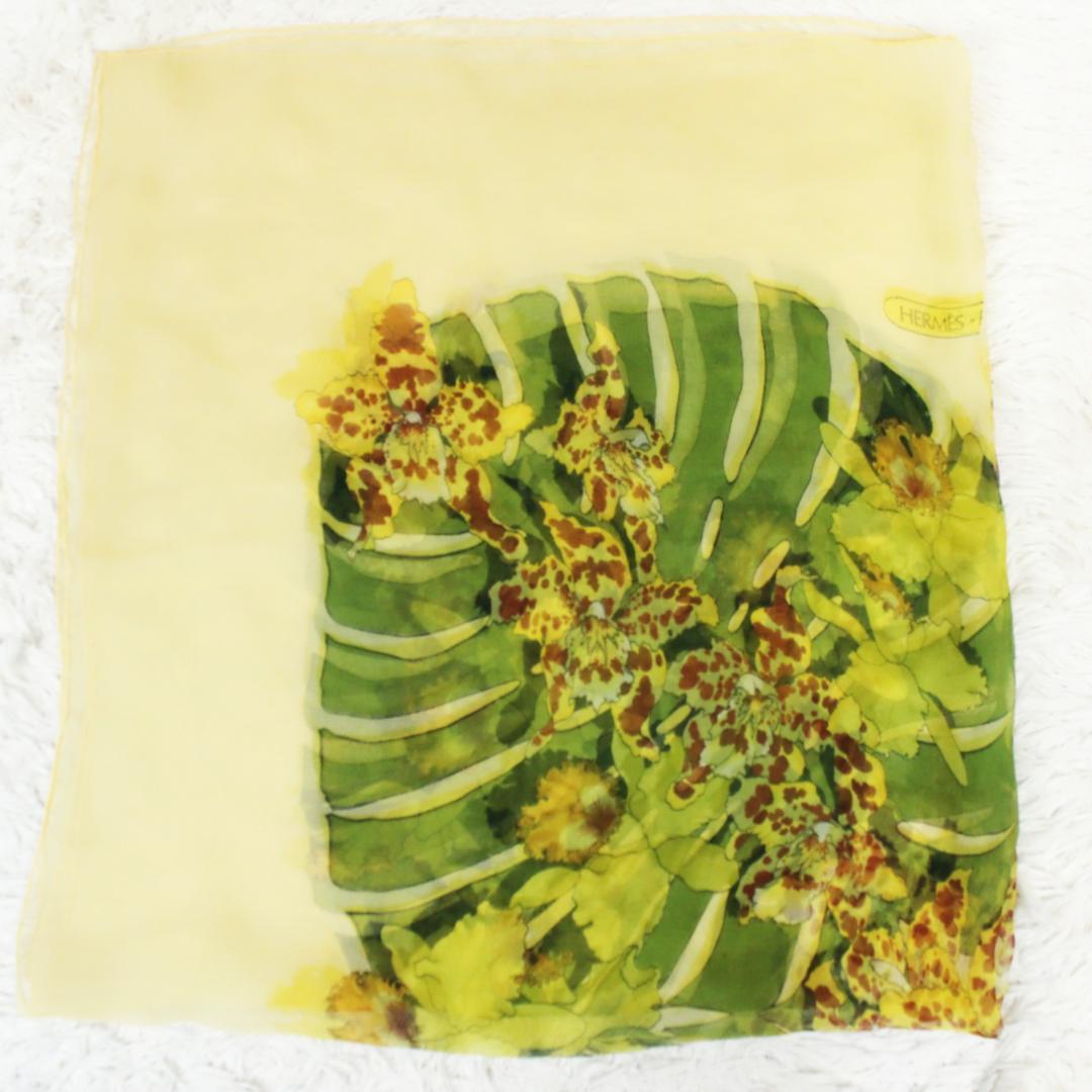 激レア 極美品 エルメス スカーフ 花柄 大判 薄手 イエロー HERMES