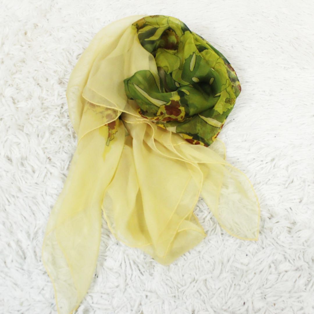 激レア 極美品 エルメス スカーフ 花柄 大判 薄手 イエロー HERMES