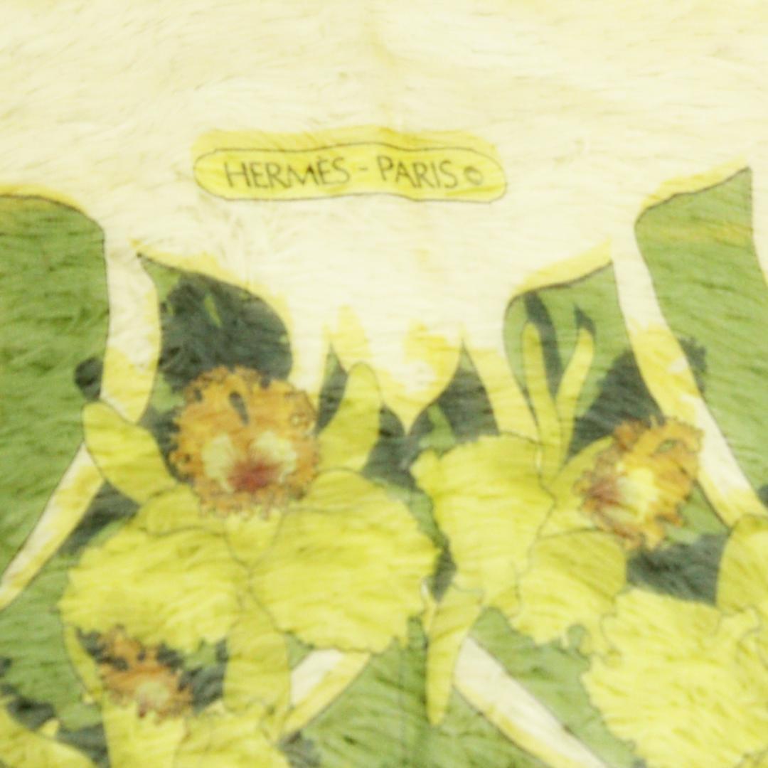 激レア 極美品 エルメス スカーフ 花柄 大判 薄手 イエロー HERMES
