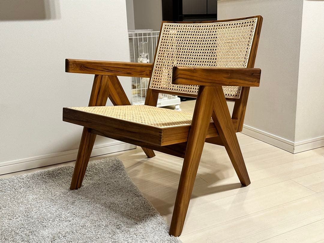 木製ラウンジチェア ラタン編み