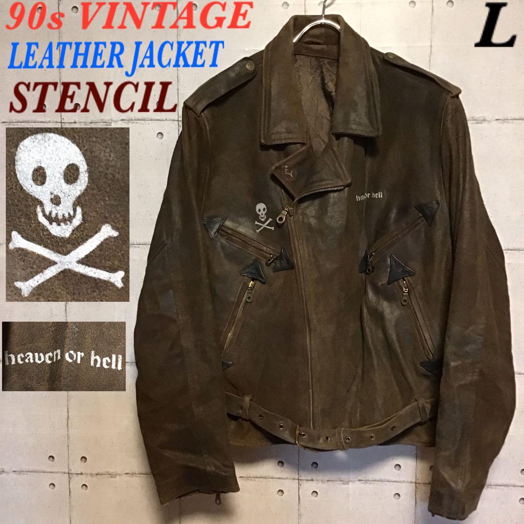 ユーロ　ビンテージ　ダブルライダース　レザー　ステンシル　ペイント　カスタム